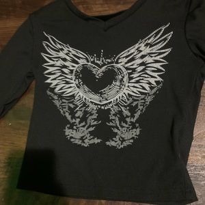 Y2k black v neck long sleeve